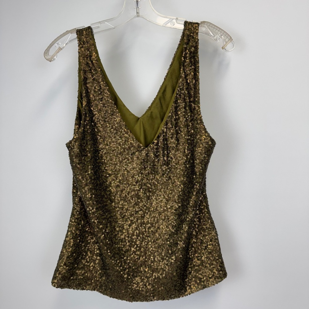Lauren Ralph Lauren Metallic Gold Sequin Tank Top Size 16 Sleeveless V-Neck - Picture 10 of 12